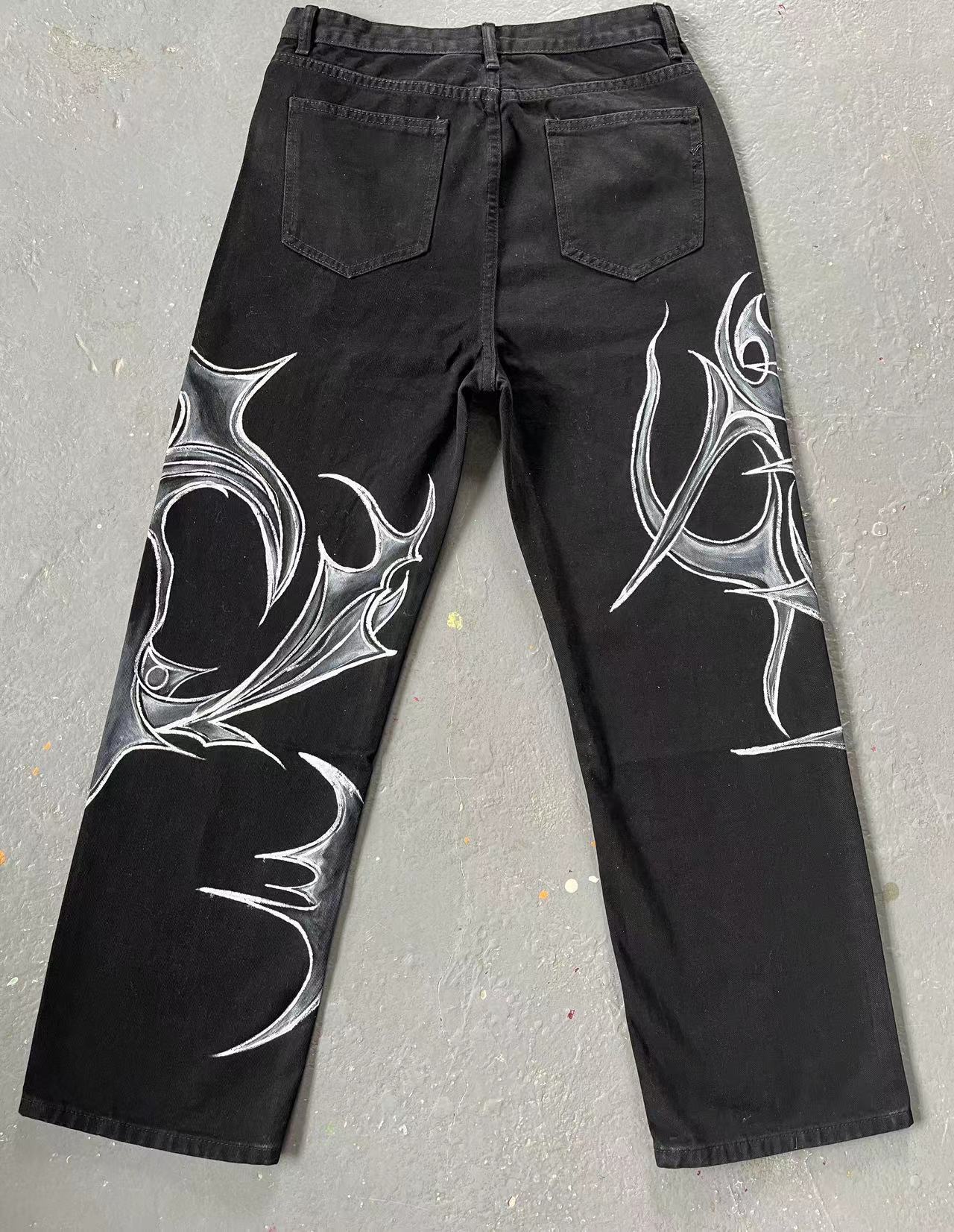 Black Jeans That Don't Fade American Street Graffiti Style For Men And Women