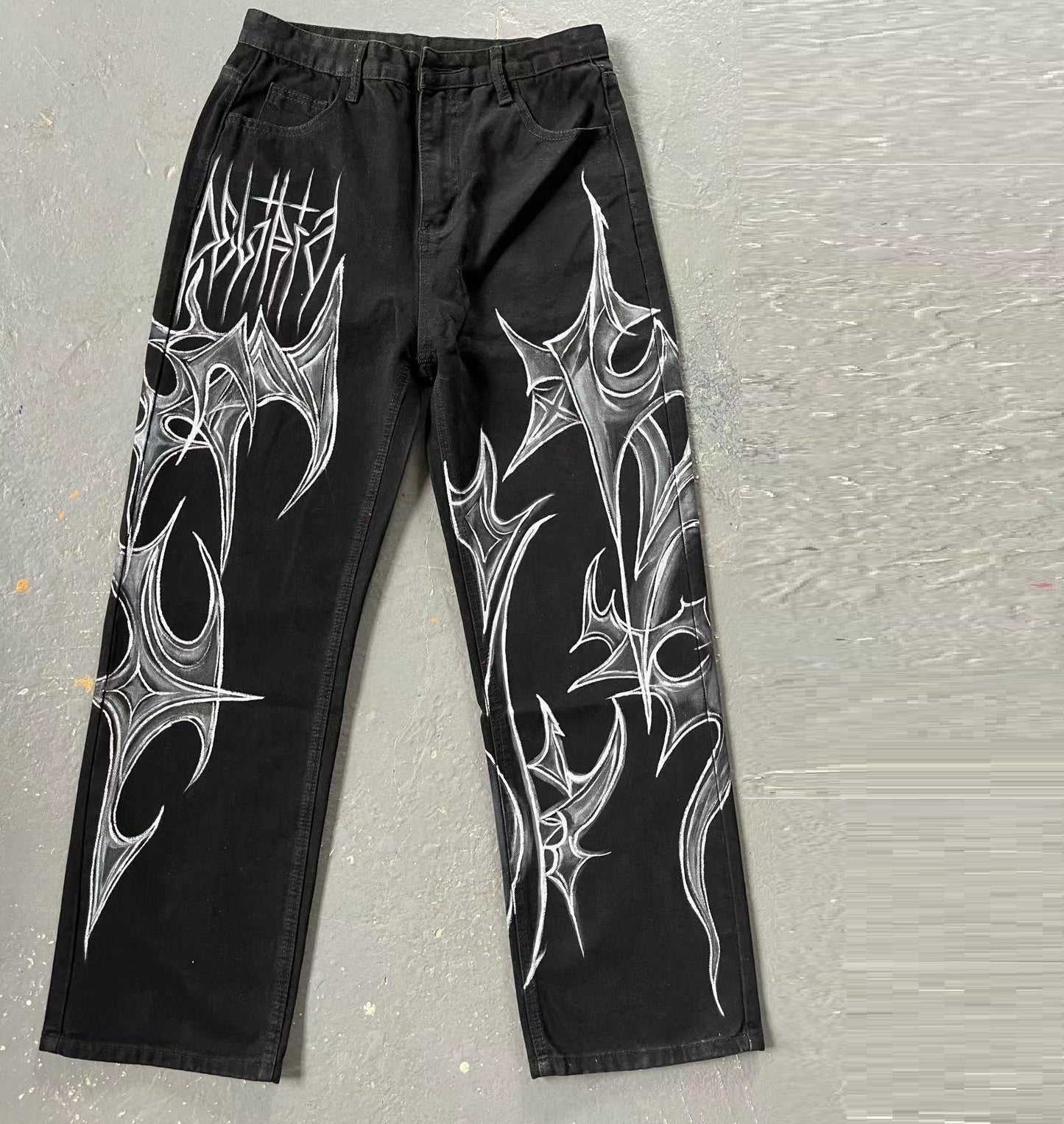 Black Jeans That Don't Fade American Street Graffiti Style For Men And Women
