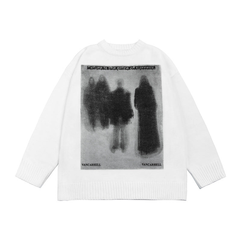 American Retro High Street Style Ghost Print Sweater